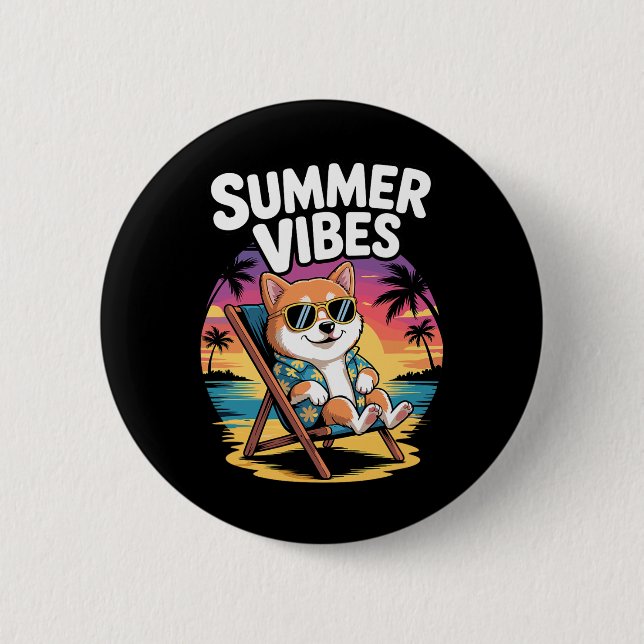 Funny Summer Shi Inu Beach Dog Vacation  6 Cm Round Badge (Front)