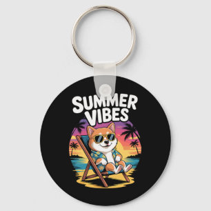 Funny Summer Shi Inu Beach Dog Vacation Key Ring