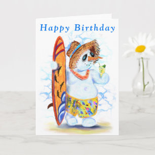 Funny Summer Snowman Surfer Drinks Fresh Cocktail  Card