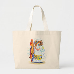 Funny Summer Snowman Surfer Drinks Fresh Cocktail Large Tote Bag