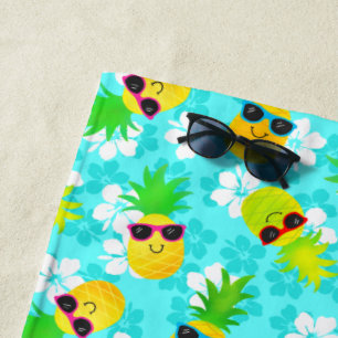 Funny Summer Tropical Pineapples Beach Towel
