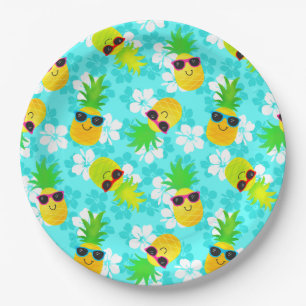 Funny Summer Tropical Pineapples Paper Plate