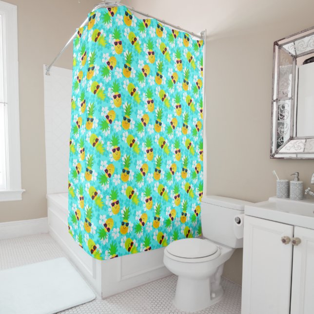 Funny Summer Tropical Pineapples Shower Curtain (In Situ)