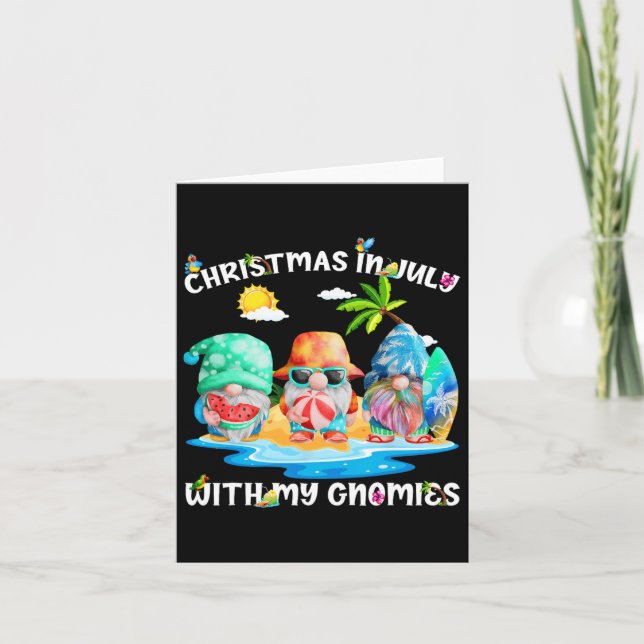 Funny Summer Vacation Gnomies - Gnomes For Christm Card (Front)