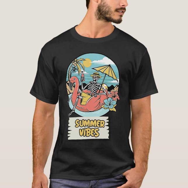 Funny Summer Vibes Hawaii Skeleton Holiday Beach S T-Shirt (Front)