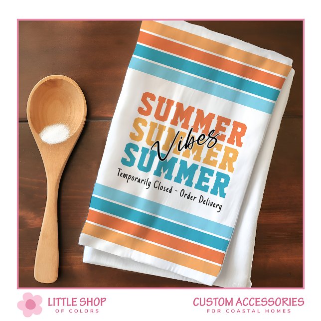 Funny Summer Vibes Tropical Stripes Customisable Tea Towel (Creator Uploaded)