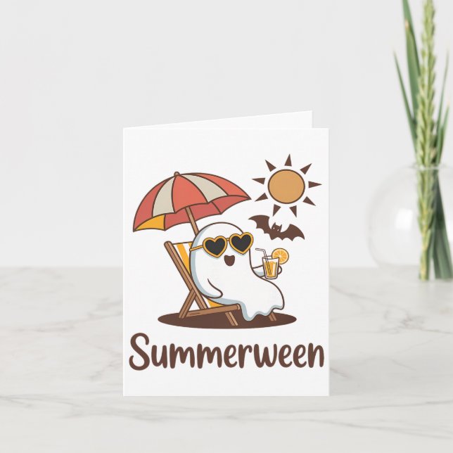 Funny Summerween Cute Spooky Summer Ghost Hallowee Card (Front)
