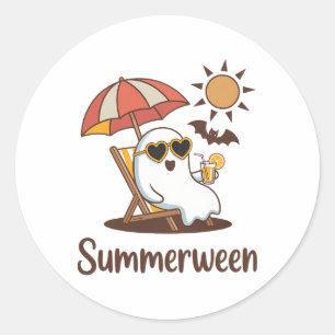 Funny Summerween Cute Spooky Summer Ghost Hallowee Classic Round Sticker