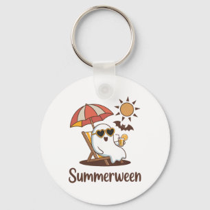 Funny Summerween Cute Spooky Summer Ghost Hallowee Key Ring