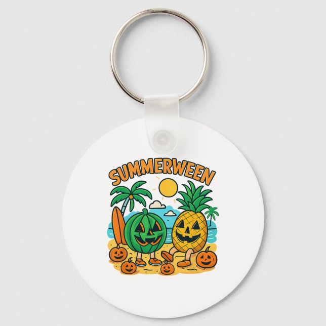 Funny Summerween Cute Watermelon And Pineapple Bea Key Ring (Front)