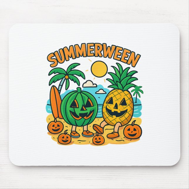 Funny Summerween Cute Watermelon And Pineapple Bea Mouse Mat (Front)