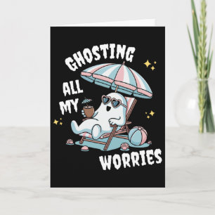 Funny Summerween Ghost Spooky Summer Vacation Beac Card