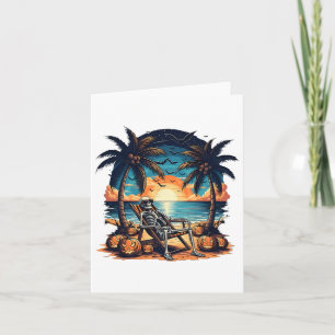 Funny Summerween Skeleton Beach Party Halloween Vi Card