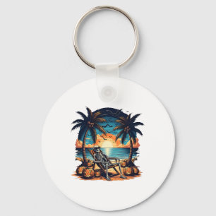 Funny Summerween Skeleton Beach Party Halloween Vi Key Ring