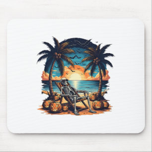 Funny Summerween Skeleton Beach Party Halloween Vi Mouse Mat