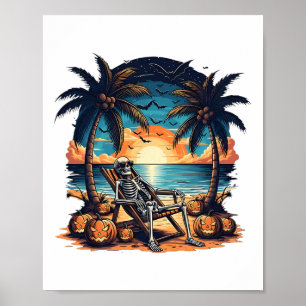 Funny Summerween Skeleton Beach Party Halloween Vi Poster