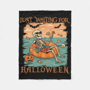 Funny Summerween Skeleton Floating In Flamingo Cut Fleece Blanket