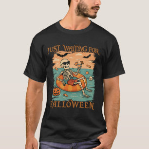 Funny Summerween Skeleton Floating In Flamingo Cut T-Shirt