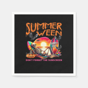 Funny Summerween Skeleton On Beach At Sunset Class Napkin