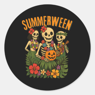 Funny Summerween Skeletons Luau Party Halloween Be Classic Round Sticker