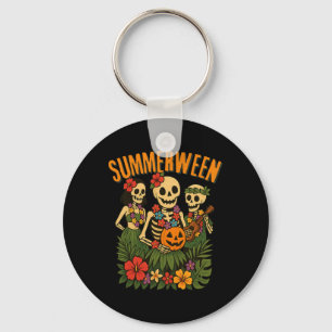 Funny Summerween Skeletons Luau Party Halloween Be Key Ring