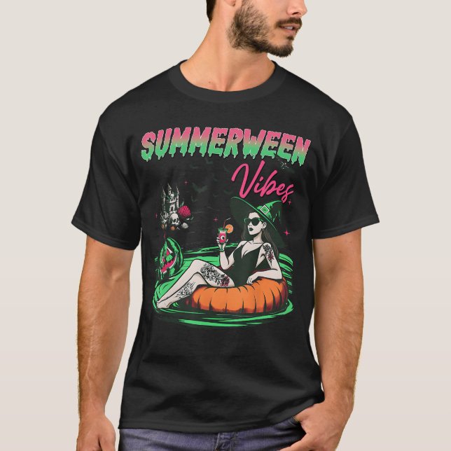 Funny Summerween Vibes Pumpkin Spooky Vacation Sum T-Shirt (Front)