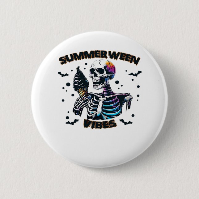 Funny Summerween Vibes Skeleton Summer Vacation Ic 6 Cm Round Badge (Front)