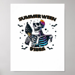 Funny Summerween Vibes Skeleton Summer Vacation Ic Poster