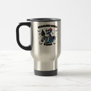 Funny Summerween Vibes Skeleton Summer Vacation Ic Travel Mug
