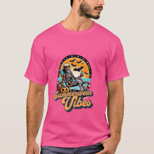 Funny Summerween Vibes Summer Skeleton Beach Chill T-Shirt
