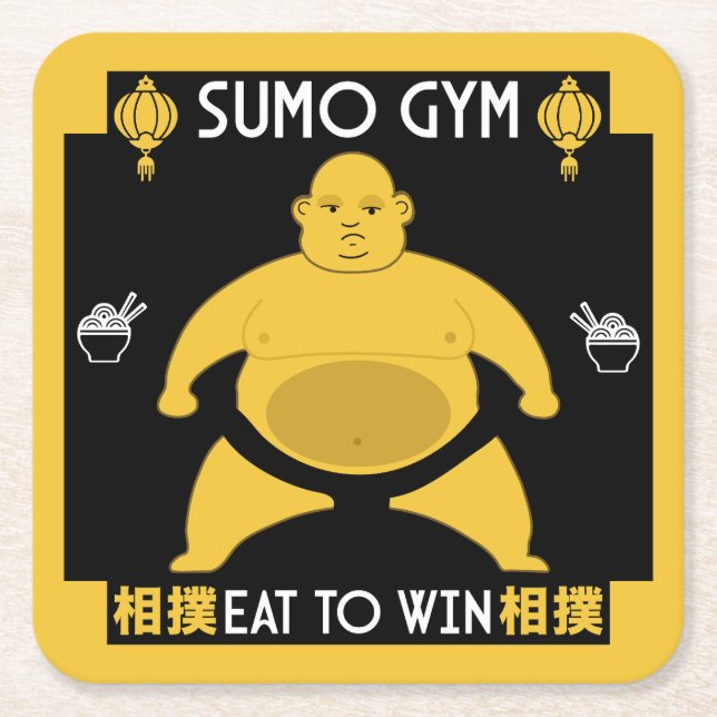 Funny Sumo Wrestler Square Paper Coaster (Front)