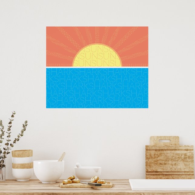 Funny Sun and Sharks Summer Poster (Kitchen)