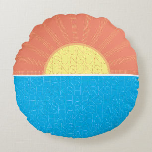 Funny Sun and Sharks Summer Round Cushion
