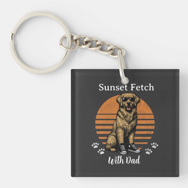 Funny Sun Set Fetch/ Golden Retriever Personalise Key Ring (Front)