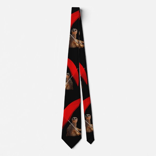 Funny Sun Smart Meerkat Under Umbrella, Tie (Front)