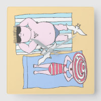 Funny Sunbathers at Beach Hand Drawn Art