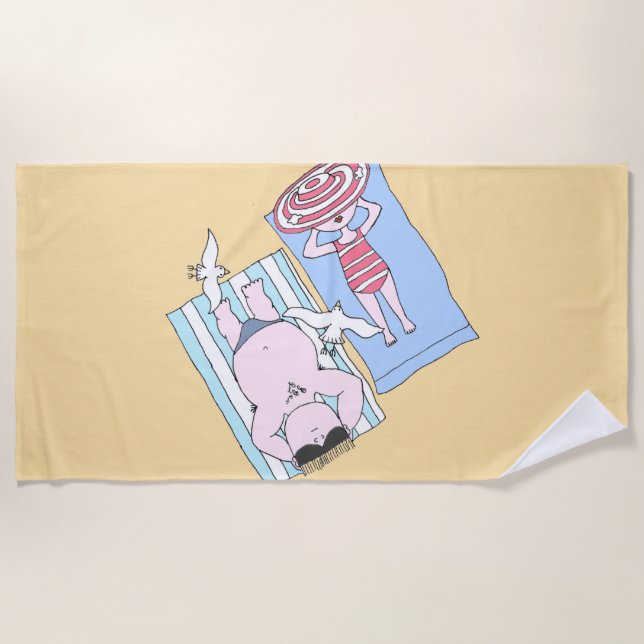 Funny Sunbathers at Beach Hand Drawn Art Towel (Front)