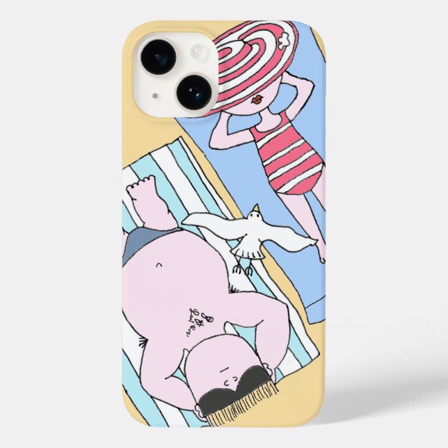 Funny Sunbathing Couple Cartoon Seaside Art Case-Mate iPhone Case (Back)
