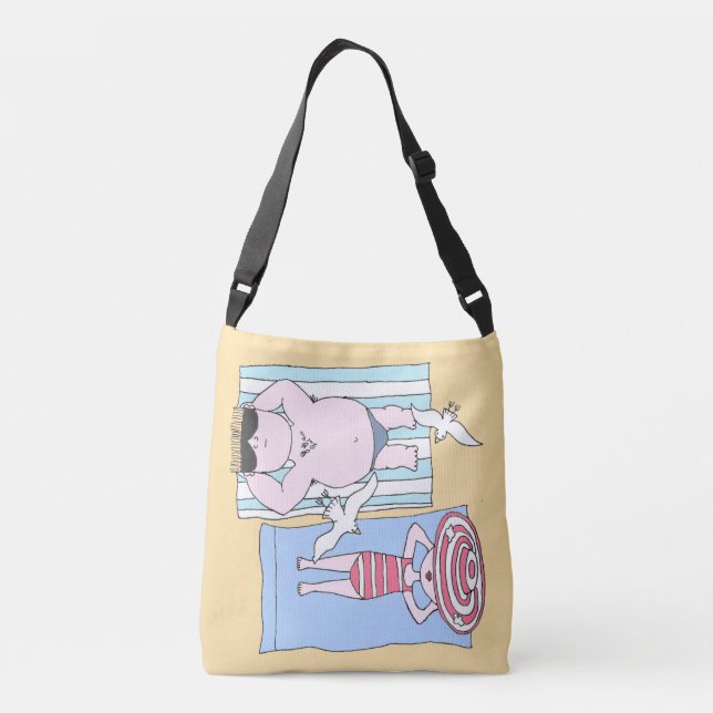 Funny Sunbathing Couple Cartoon Seaside Art Crossbody Bag (Back)