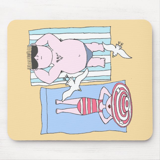 Funny Sunbathing Couple Cartoon Seaside Art Mouse Mat (Front)