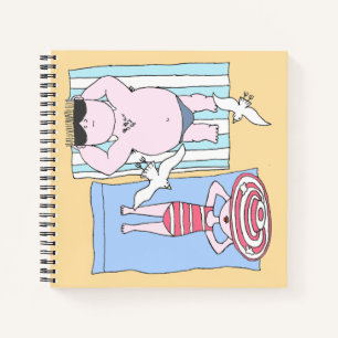Funny Sunbathing Couple Cartoon Seaside Art Notebook