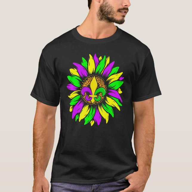 Funny Sunflower Fleur De Lys Mardi Gras Costume T-Shirt (Front)