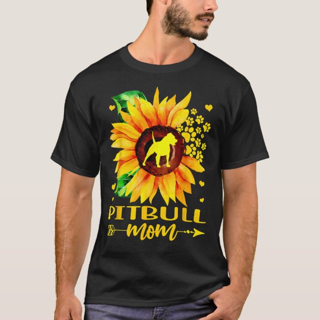 Funny Sunflower Pitbull Mum Dog Lover T-Shirt (Front)
