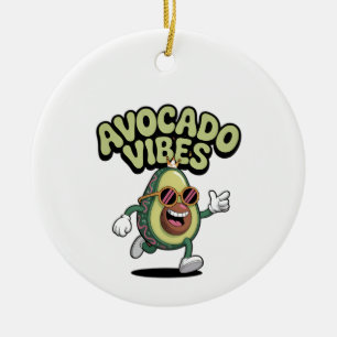 Funny Sunglasses Avocado Ceramic Tree Decoration