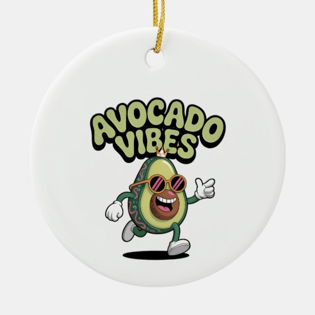 Funny Sunglasses Avocado Ceramic Tree Decoration (Front)