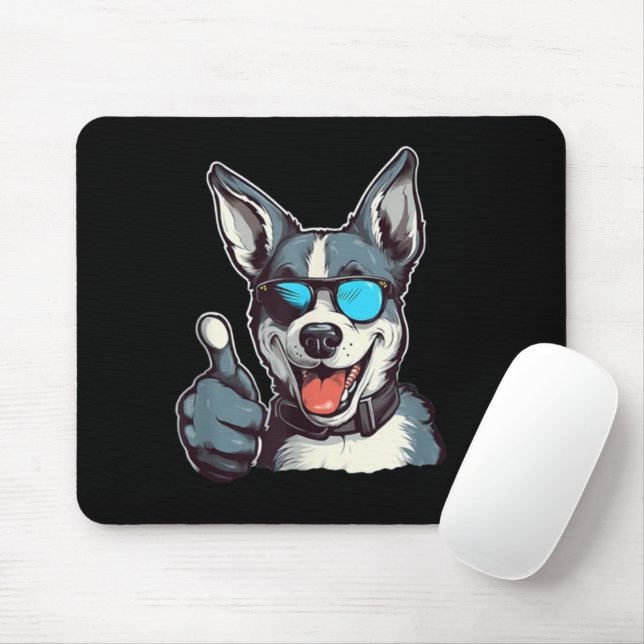 Funny sunglasses dog with thumbs up mouse mat (With Mouse)