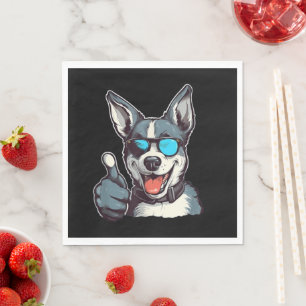 Funny sunglasses dog with thumbs up napkin