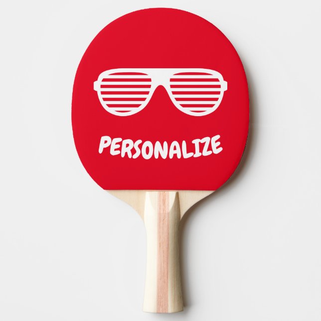 Funny sunglasses personalised table tennis ping pong paddle (Front)