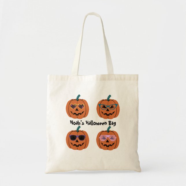 Funny Sunglasses with Pumpkins Halloween Tote Bag (Front)