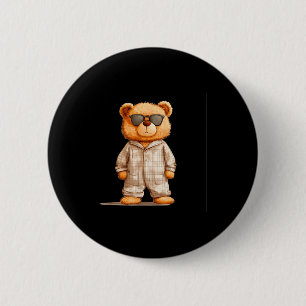 Funny Sungles Teddy Bear In Pajama Costume Design  6 Cm Round Badge